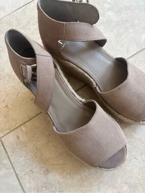 Marc Fisher Taupe Open-Toe Wedge Espadrille Sandals